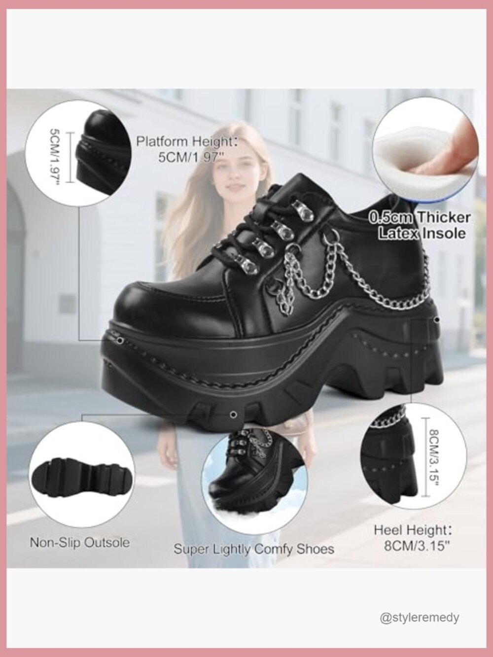 Platform Wedge Sneakers Chunky Y2K Fashion Lace Up Faux Leather Comfort Heels - Picture 4 of 7